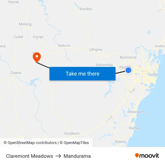 Claremont Meadows to Mandurama map