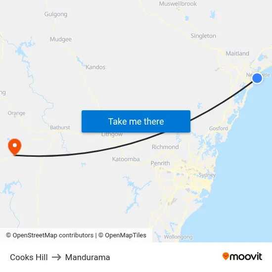 Cooks Hill to Mandurama map