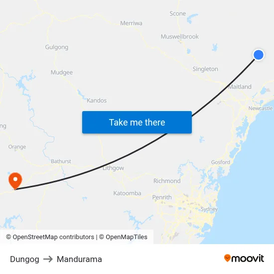 Dungog to Mandurama map