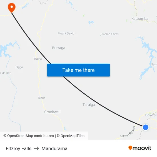 Fitzroy Falls to Mandurama map