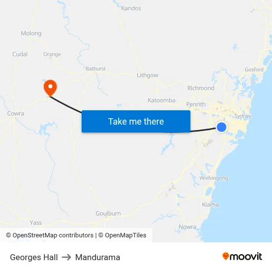 Georges Hall to Mandurama map