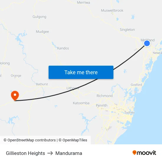 Gillieston Heights to Mandurama map