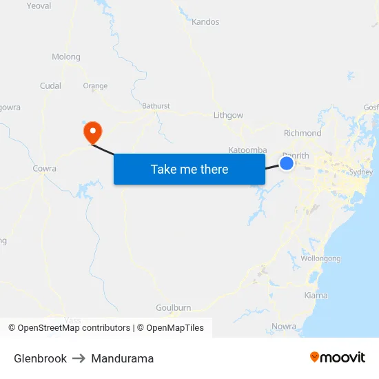 Glenbrook to Mandurama map