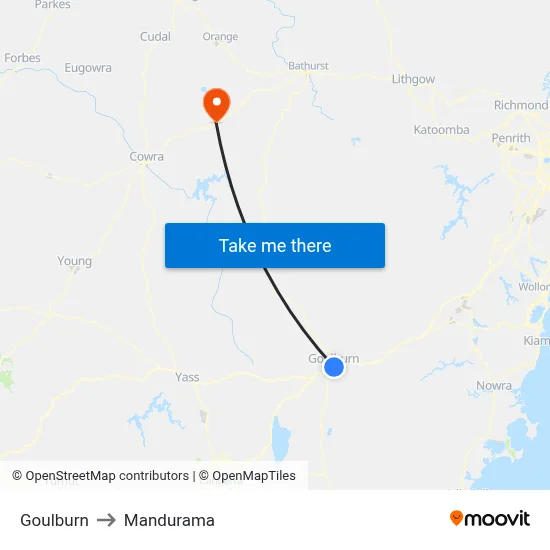 Goulburn to Mandurama map