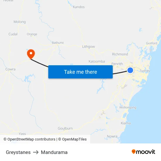 Greystanes to Mandurama map