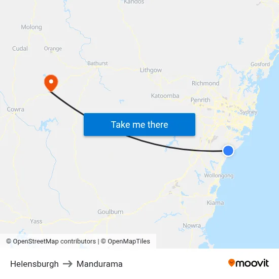 Helensburgh to Mandurama map