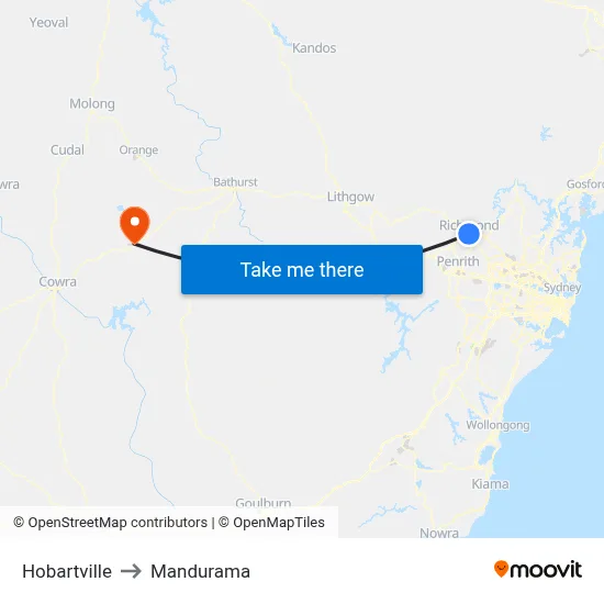 Hobartville to Mandurama map