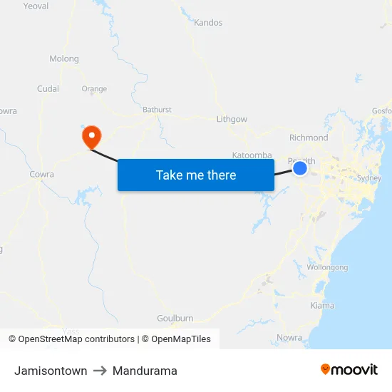 Jamisontown to Mandurama map