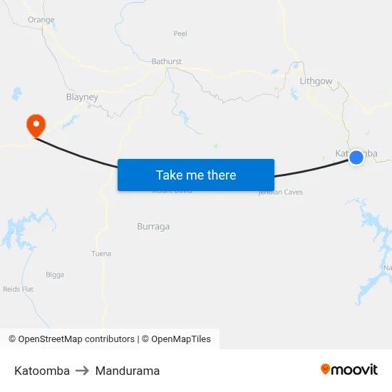 Katoomba to Mandurama map