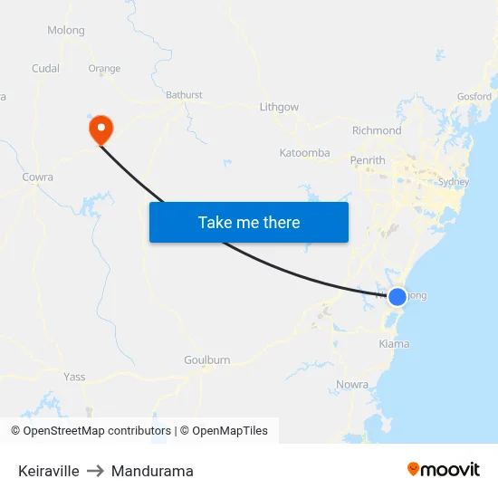 Keiraville to Mandurama map