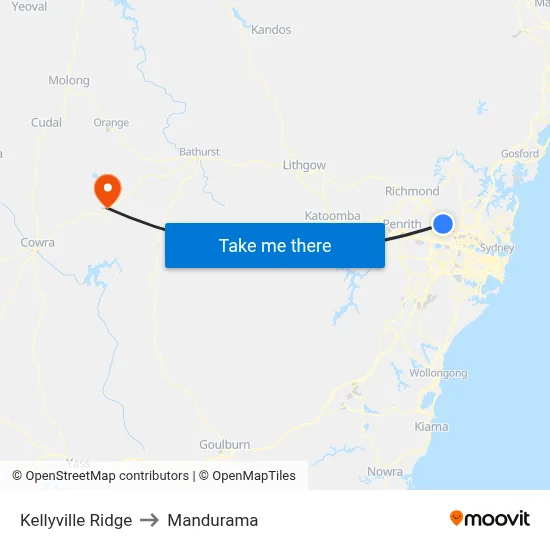 Kellyville Ridge to Mandurama map