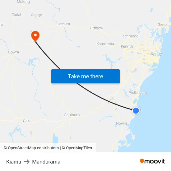Kiama to Mandurama map