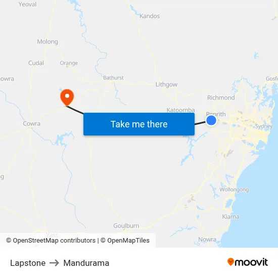 Lapstone to Mandurama map