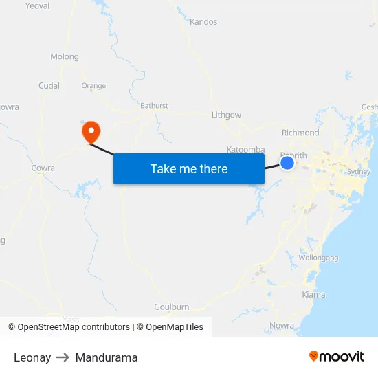 Leonay to Mandurama map