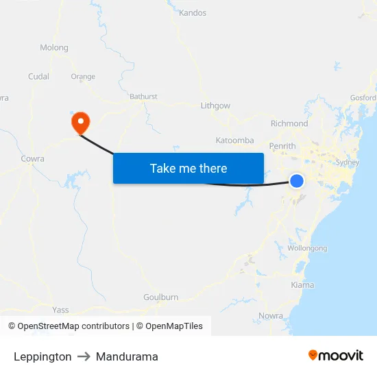 Leppington to Mandurama map