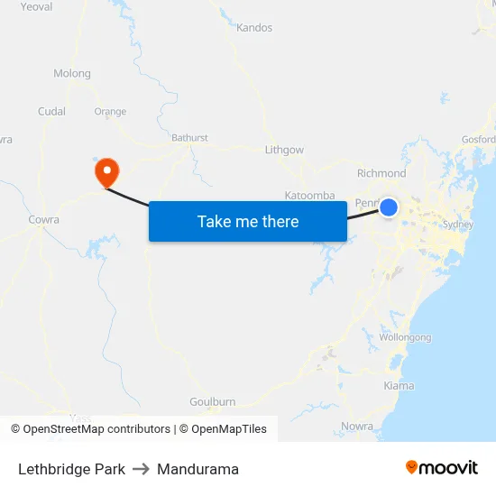 Lethbridge Park to Mandurama map