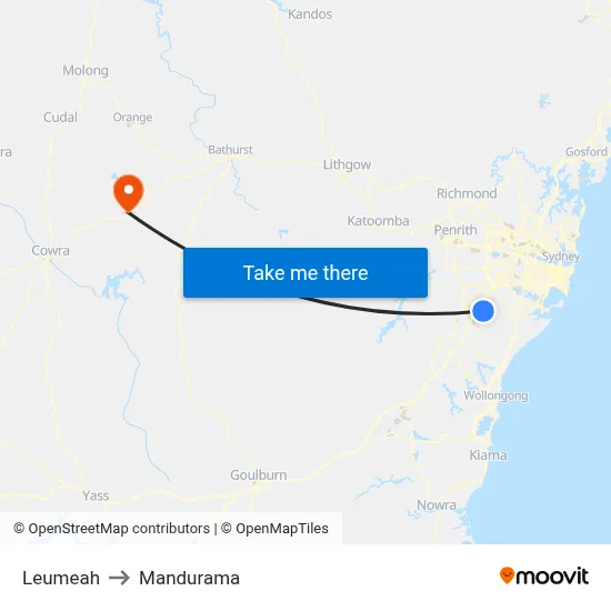Leumeah to Mandurama map
