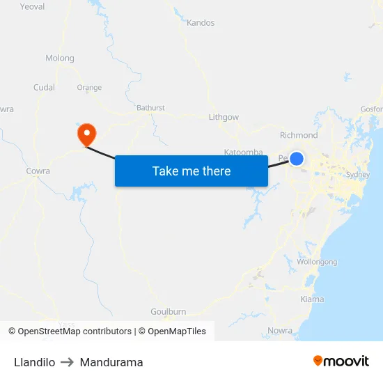 Llandilo to Mandurama map