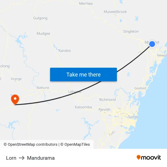 Lorn to Mandurama map