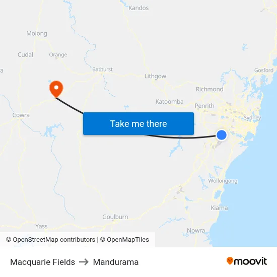 Macquarie Fields to Mandurama map
