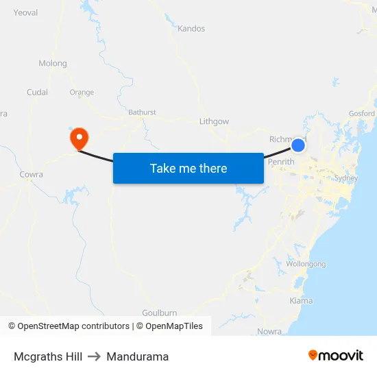 Mcgraths Hill to Mandurama map