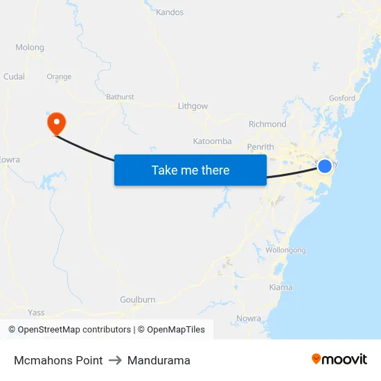 Mcmahons Point to Mandurama map