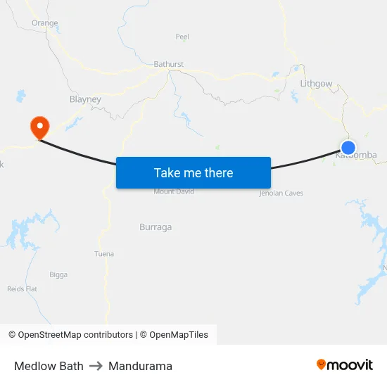 Medlow Bath to Mandurama map