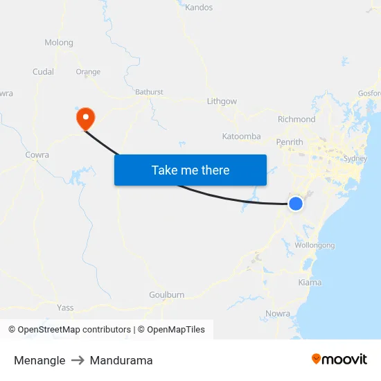 Menangle to Mandurama map