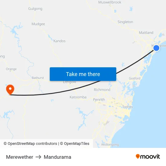 Merewether to Mandurama map