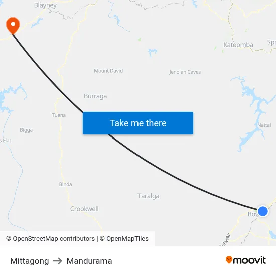 Mittagong to Mandurama map