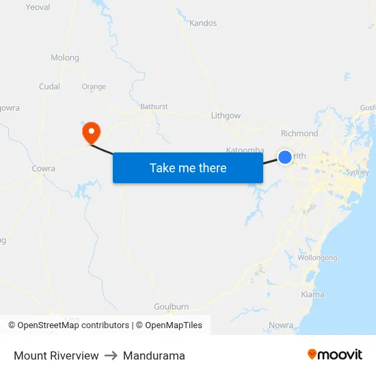 Mount Riverview to Mandurama map