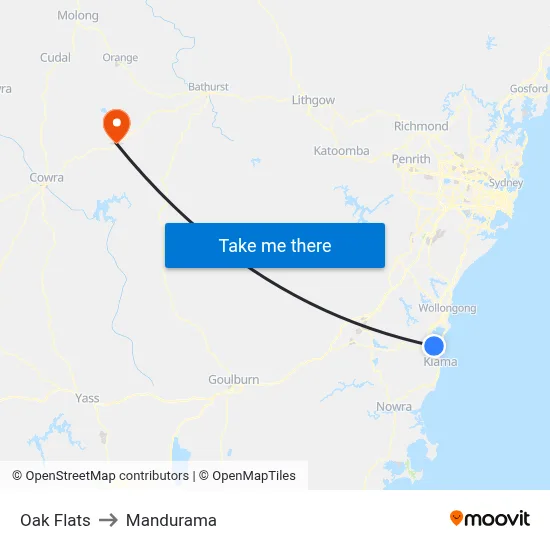 Oak Flats to Mandurama map