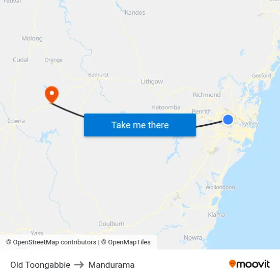 Old Toongabbie to Mandurama map