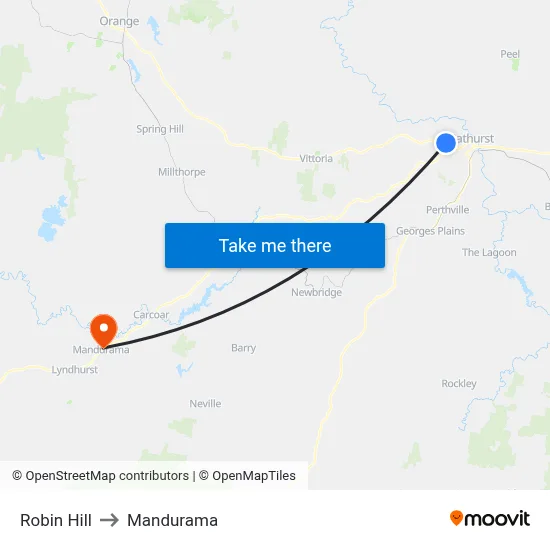 Robin Hill to Mandurama map