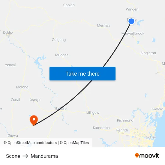 Scone to Mandurama map