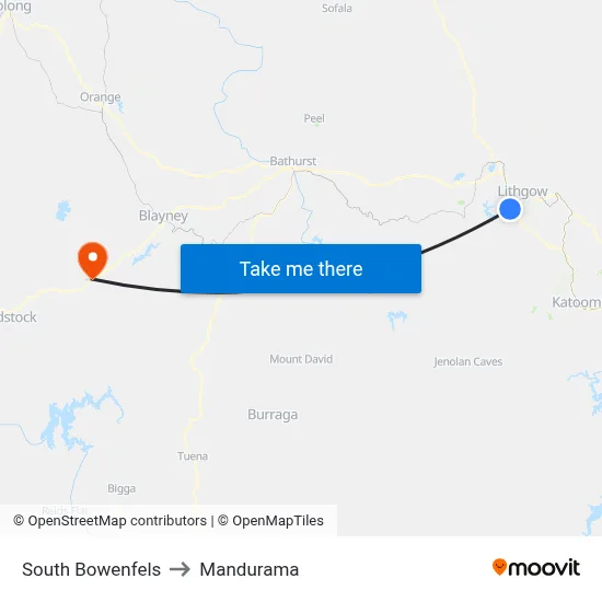 South Bowenfels to Mandurama map
