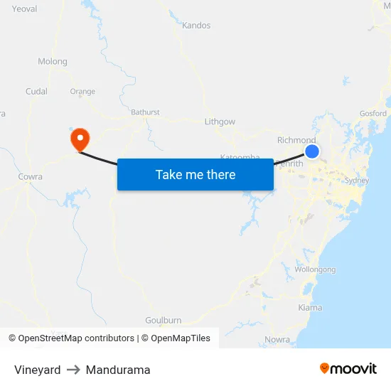 Vineyard to Mandurama map