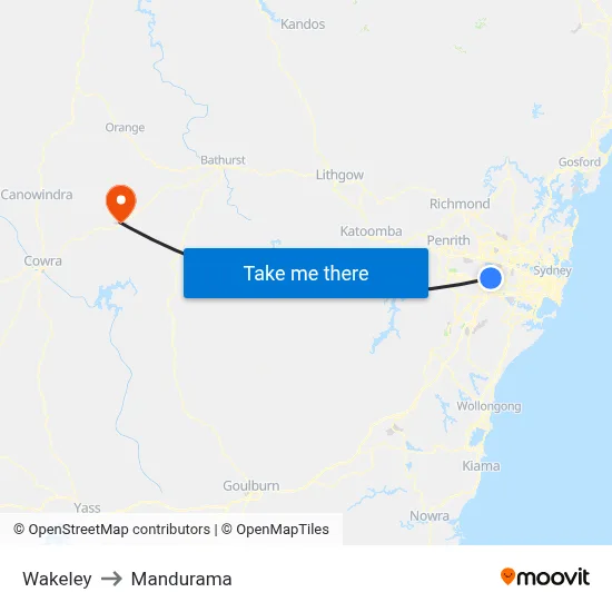 Wakeley to Mandurama map