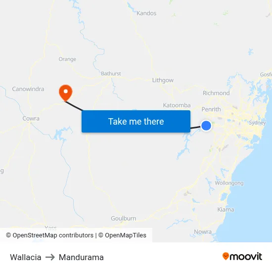 Wallacia to Mandurama map