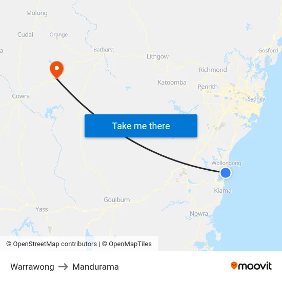 Warrawong to Mandurama map