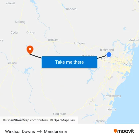 Windsor Downs to Mandurama map