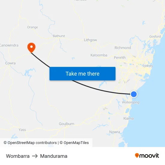 Wombarra to Mandurama map