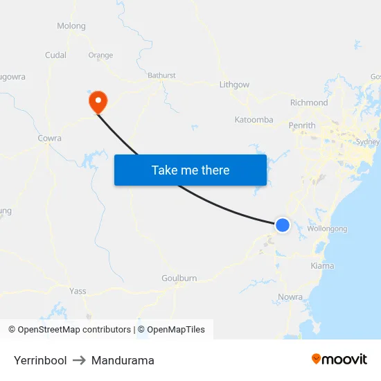 Yerrinbool to Mandurama map
