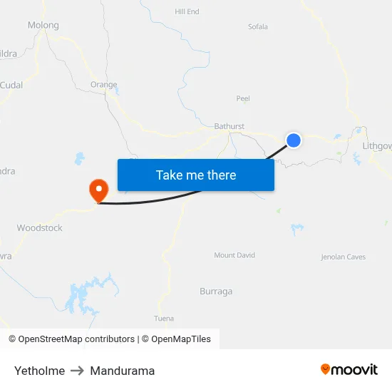 Yetholme to Mandurama map