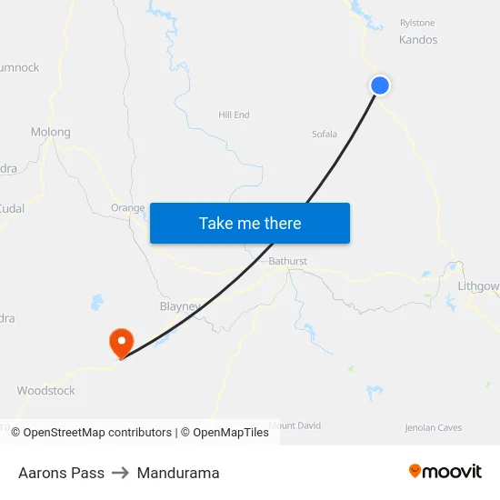 Aarons Pass to Mandurama map