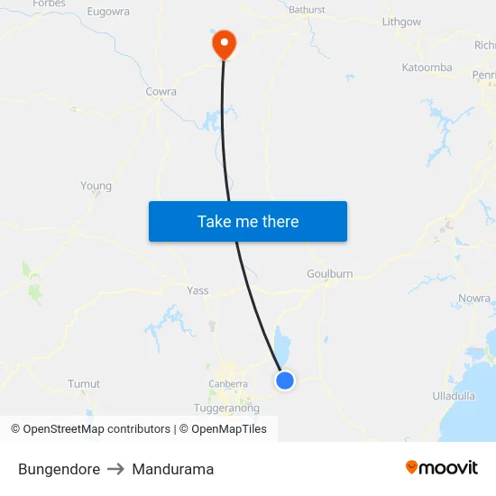 Bungendore to Mandurama map