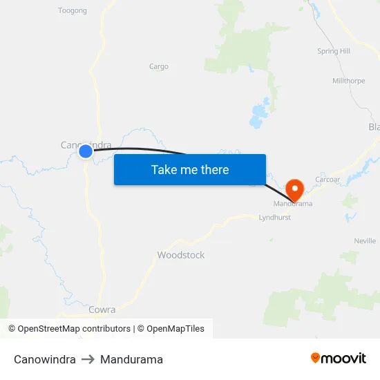 Canowindra to Mandurama map