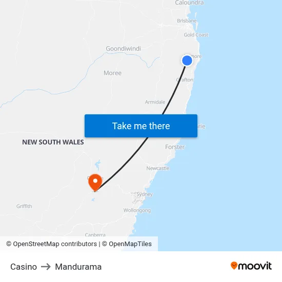 Casino to Mandurama map