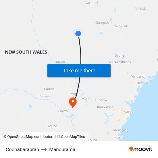 Coonabarabran to Mandurama map