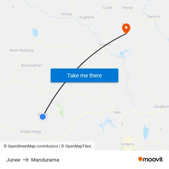 Junee to Mandurama map